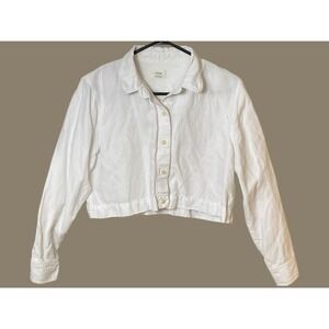 WILFRED ARITZIA LINEN BLEND CROPPED SHIRT, SMALL WHITE